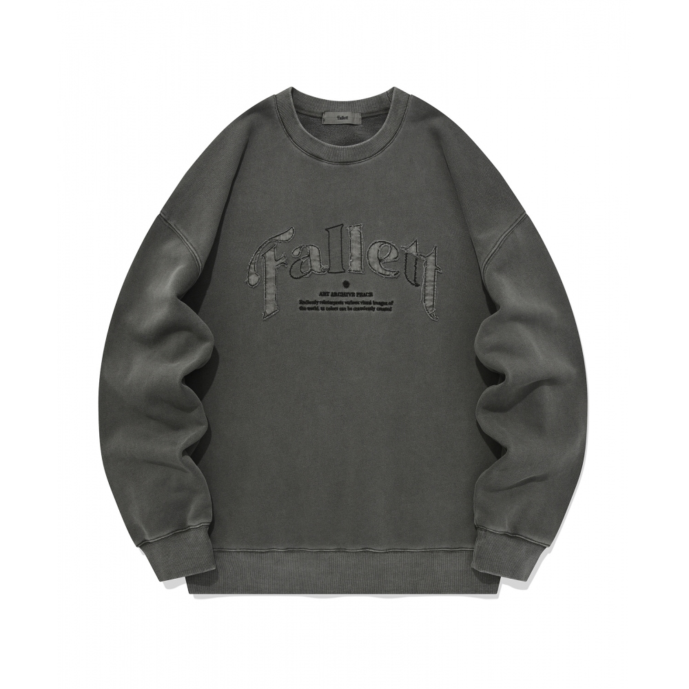 FALLETTアップリケロゴピグメントマンツーマンチャコール