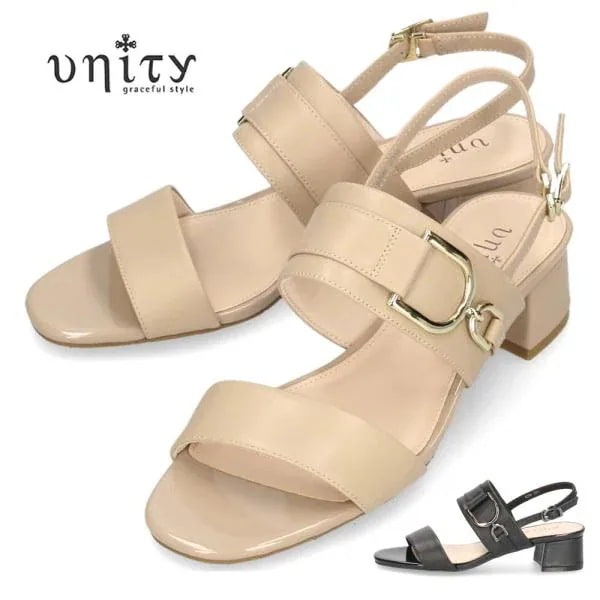 サンダル レディース ヒール オープントゥ バックストラップ 黒 ブラック ベージュ おしゃれ 夏 太めヒール 本革 unity ユニティ 8296 12,536円
