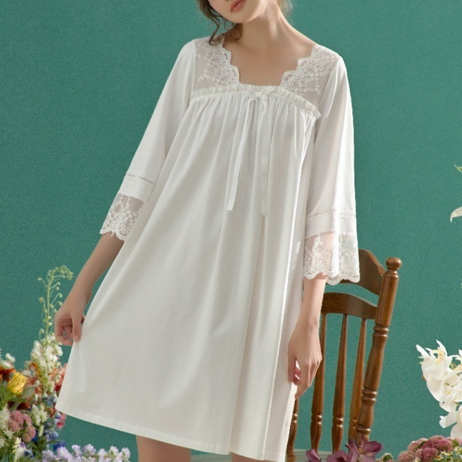 エレガントルームウェア Vネックネグリジェ セクシーパジャマ レトロクラシカルワンピース トップス スカート ワンピース プルオーバー オールインワン 部屋着 寝巻き ナイトウェア ネグリジェ