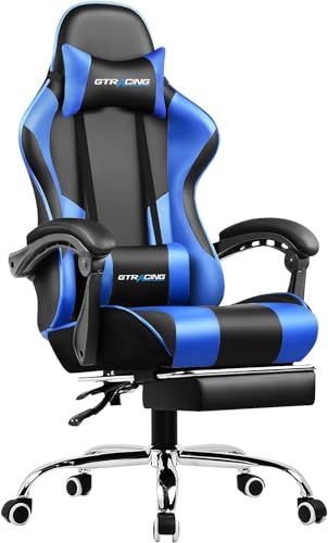 色：ブルー GTRacing ゲーミングチェア オットマン付き デスクチェア pcチェア 椅子 14