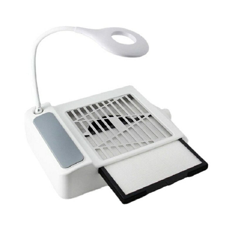 ネイル集塵機 ダストコレクター 回転速度無段階調整可能 LEDライト付き ダストバッグ不要 清掃簡単 フィルター再利用可能 白