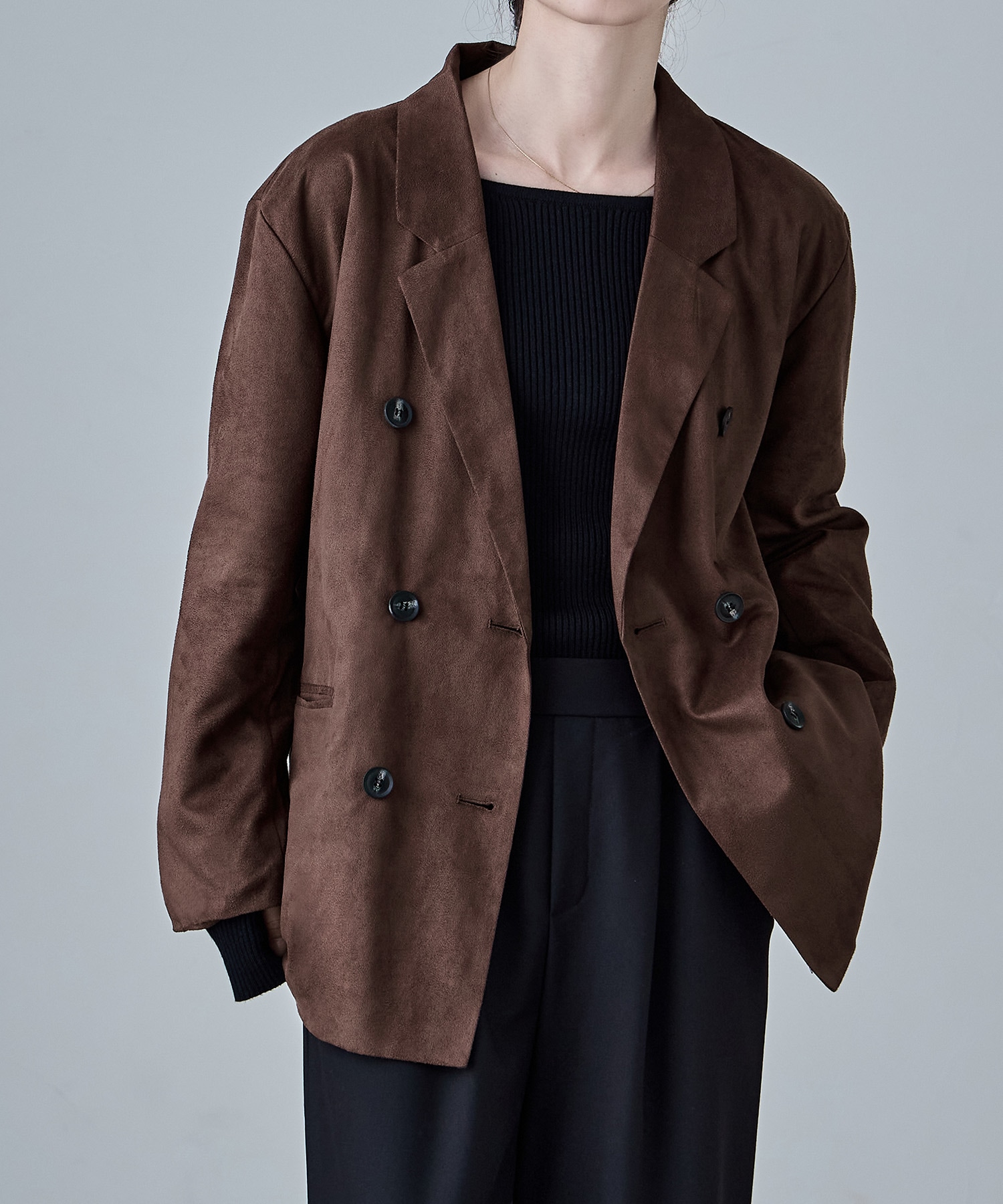 スエードテーラードジャケット アウター ジャケット ブレザー 長袖 テーラード ダブルジャケット スエード スウェード 無地 ダブル ビッグシルエット オーバーサイズ 起毛 羽織り 秋 冬