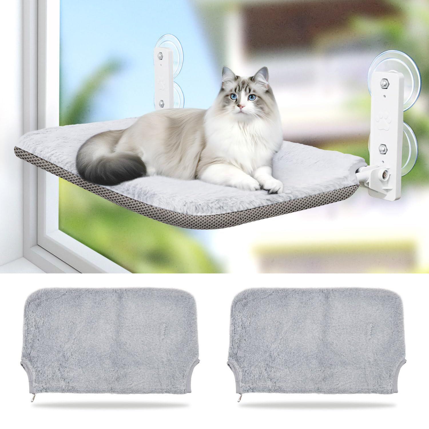 猫窓ベッド ねこベッド 猫ハンモック 折畳み式 吸盤 猫窓用ハンモック 猫窓ベッド 窓ハンモック 窓用 吸盤式 ペットベッド ねこ ネコ キャットマット 窓際マット メッシュ素材 プードルファー オー 4,880円
