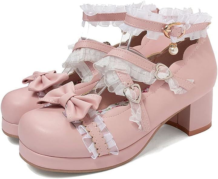 ぴゅありぼん 大きいサイズ リボン付き 厚底 ロリータ パンプス ボウストラップ ロリータ靴 23.0 cm( ピンク, 23.0 cm)