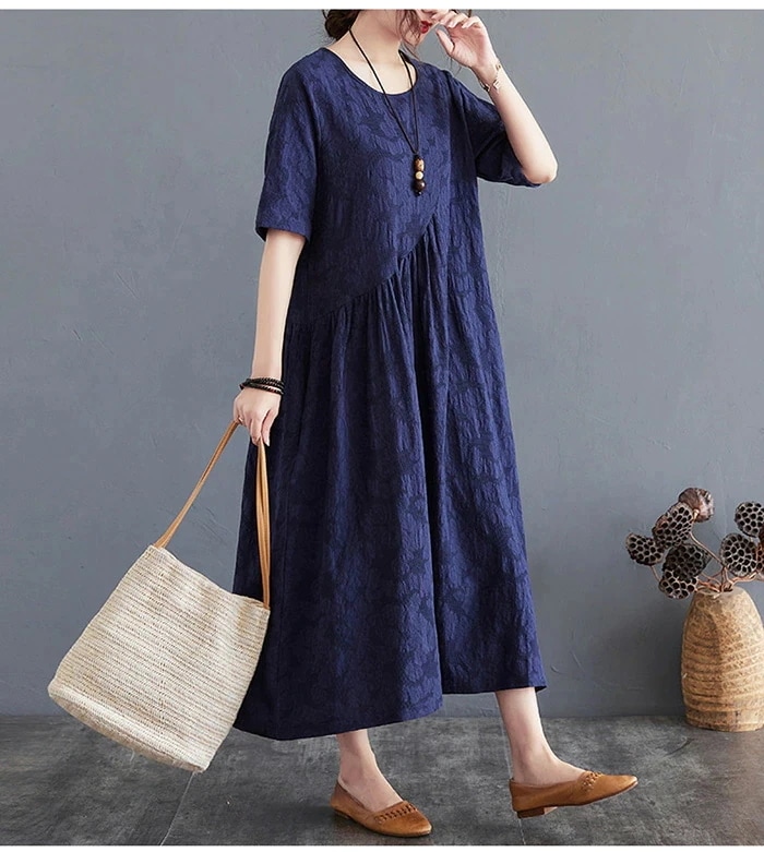 【20点セット】無料ワンピース ロングワンピース レディース 春夏 花柄ワンピース 綿麻風 クルーネック ロングワンピ ミモレ丈 ワンピ 大きいサイズ ゆったり Aライン 大人可愛い 体型カバー ネイ