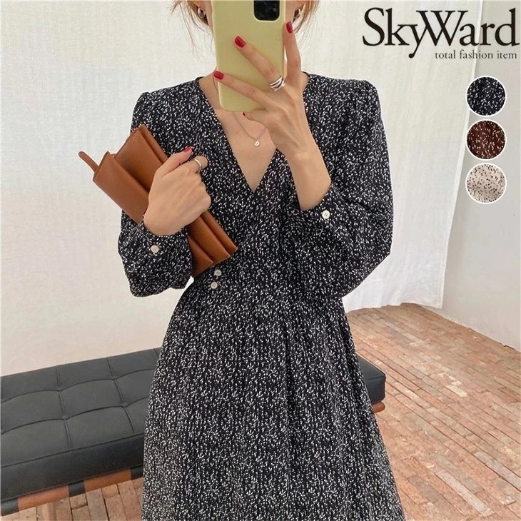 小花柄 カシュクール ワンピース ロングワンピ 長袖 ロング マキシ ワンピ ゆったり 大きめ 長め丈 無地 かっこいい フェミニン きれいめ 春 秋 冬 レディース 韓国ファッション