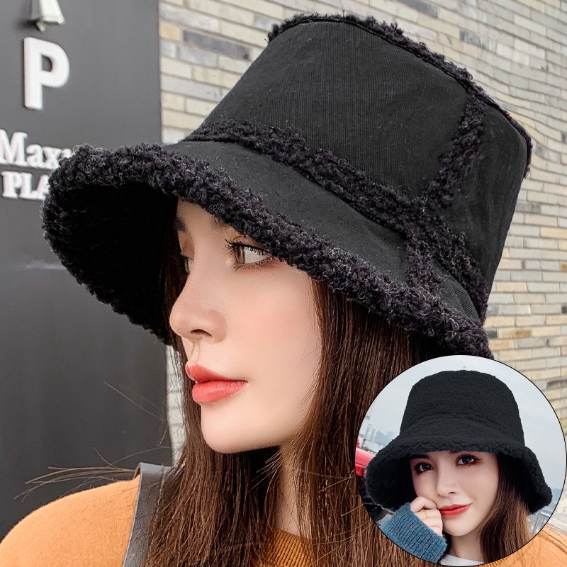 韓国の帽子の女性の秋冬韓国版の湿っている日は桶の帽子のウールを結び 