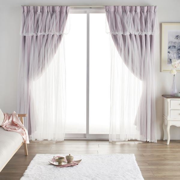 2級遮光カーテン 約幅100x丈135cmx2枚セット ローズ 姫系 カーテン 2重カーテン 北欧 レイヤードカーテン ダブルカーテン 一体型カーテン 遮熱 保温 エコ 省エネ レイヤードカーテン