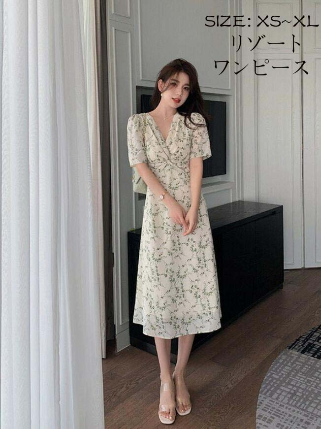 お早めに！ワンピース 大人可愛い 夏ワンピース Vネック 袖あり 半袖 おしゃれ ロング丈 夏ワンピ 可愛い Aライン レディース きれいめ リゾートワンピ 旅行 デート XS S M L XL