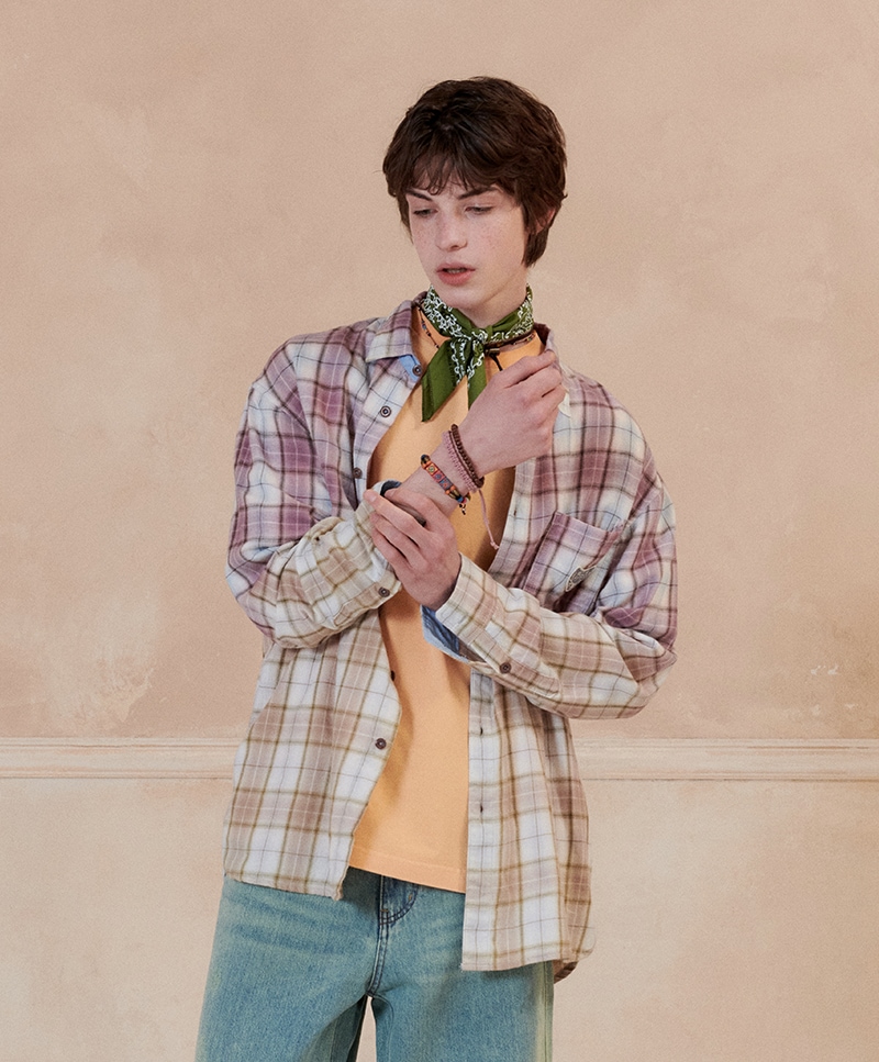 GRADATION WASHING CHECK SHIRT [PURPLE]