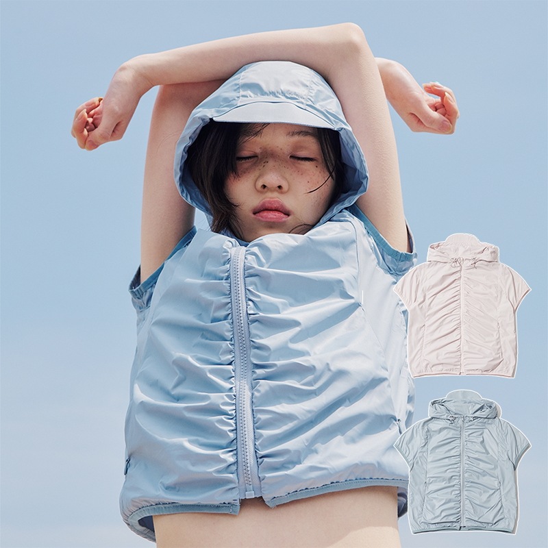 SHIRRED WINDBREAKER - SKY BLUE, PINK