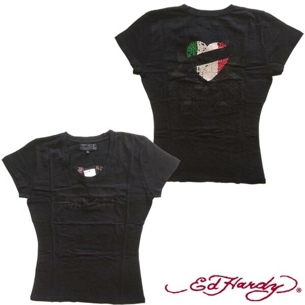 セール エドハーディー レディース 半袖 Tシャツ 200種類の品揃え Ed Hardy MILAN LOVE KILLS SLOWRY ラブキル　ブラック ストーン エドハーディー 正規品 9,425円