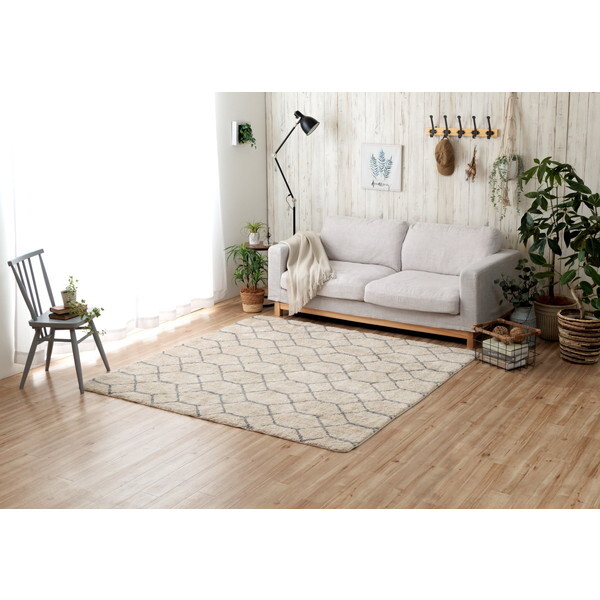 1340970141903 ポラロ正方形 IV 190×190 アイボリー ふんわりラグ メーカー直送