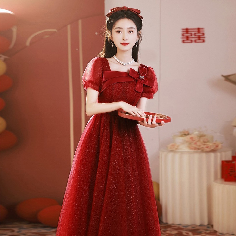 バーガンディ ウェア花嫁 2025 気質婚約結婚式感謝宴会ドレススカート女性用 5,295円