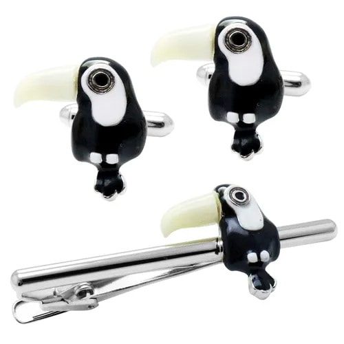 SWANK カフス ネクタイピン セット オオハシ 鳥 カフスボタン カフリンクス タイバー タイクリップ