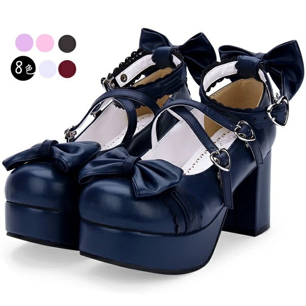 【受注生産】 レディース 全8色 ロリータ靴 厚底 ロリータ メイド靴 パンプス かわいい 大きいサイズ お嬢様 ロリータ靴 女の子 リボン付き 厚底 合皮 PU コスチューム 演奏会 文化祭 イベン