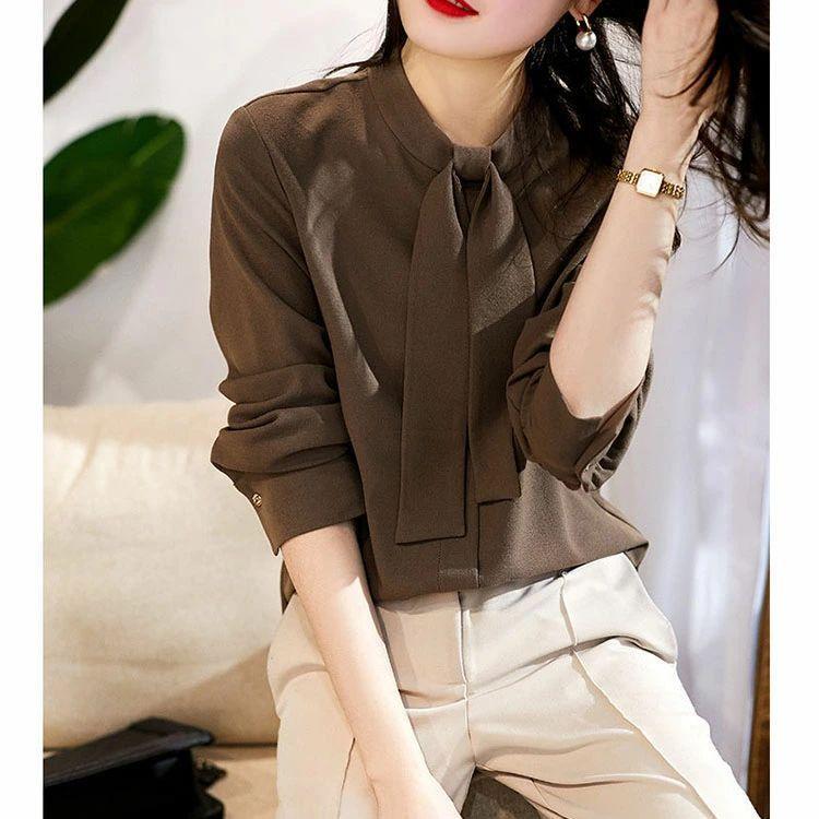 夏新作ブラウス レディース 春秋 トップス シャツ シャツブラウス ボウタイ リボン 長袖 大きいサイズ ボウタイ 大人可愛い おしゃれ 通勤 上品 きれい