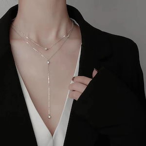 ネックレス チタン鋼 二重層 ラインストーン プレミアム シンプル 汎用性高い ネット赤 ペンダント 気質 冷たい風 女性向け