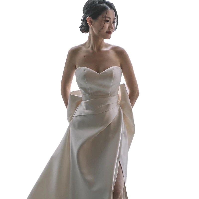 ウェディングドレス レディース 二次会 花嫁ドレス 結婚式 パーティードレス マーメイドライン レトロ オフショルダー 　ライドウェディング(M-0042)