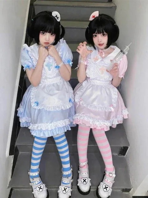 ナース風 メイド服 可愛い コスプレ衣装 5点セット メイド エプロン 大人 セクシー コスチューム ハロウィン コスプレ ナース ウェイトレ