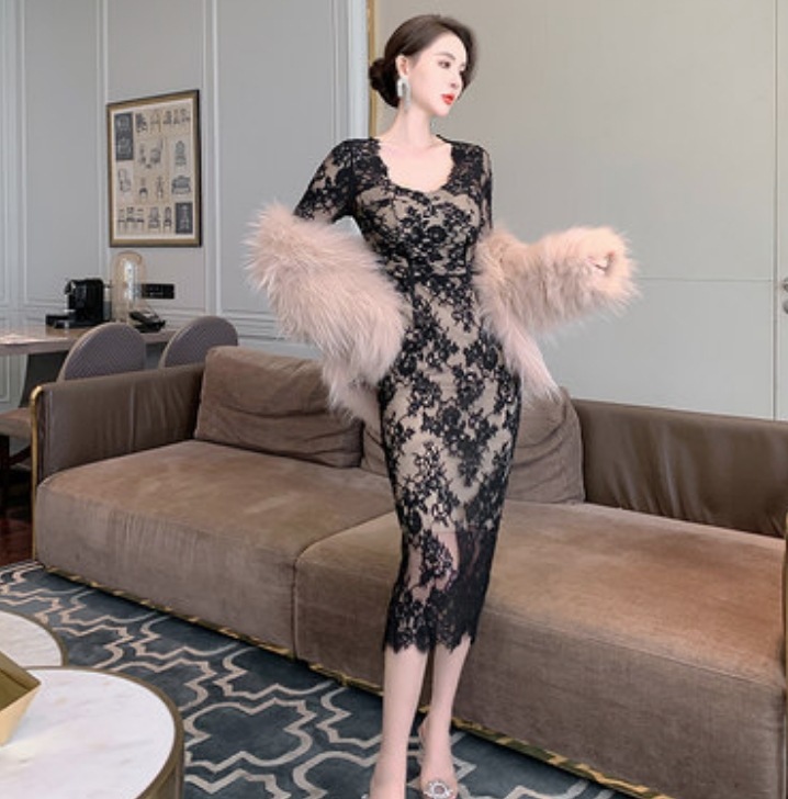 ワンピース デート ミモレ ミモレ丈 袖あり 長袖 スリム タイト 細身 レース かわいい 大人可愛い きれいめ シンプル カジュアル 大人 上品 おしゃれ お洒落 主役級 存在感 春 秋 10代