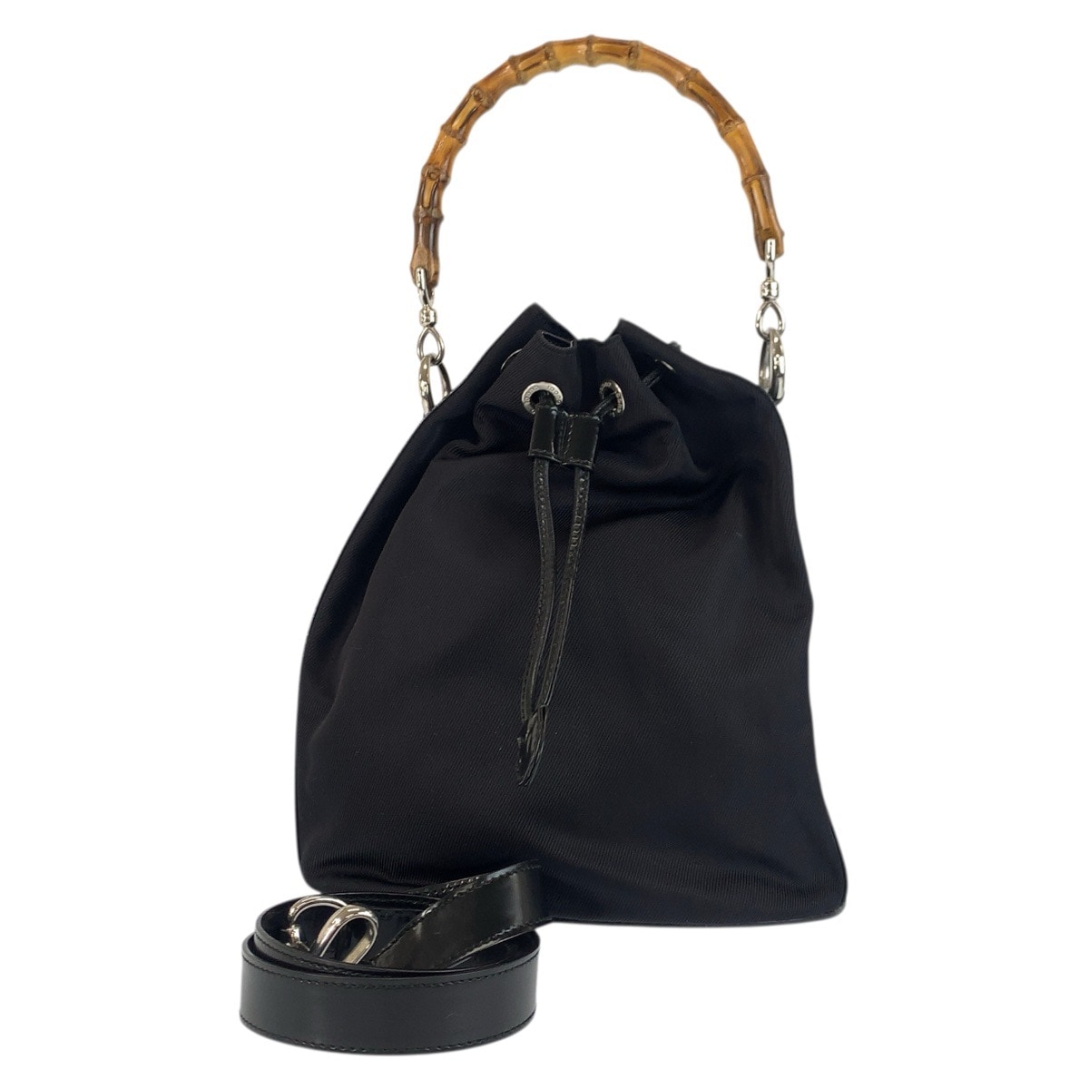 美品 バンブー ブラック 黒 シルバー金具 ナイロン/レザー 001 2404 1657 0 ハンドバッグ ショルダーバッグ 2way レディース 601630