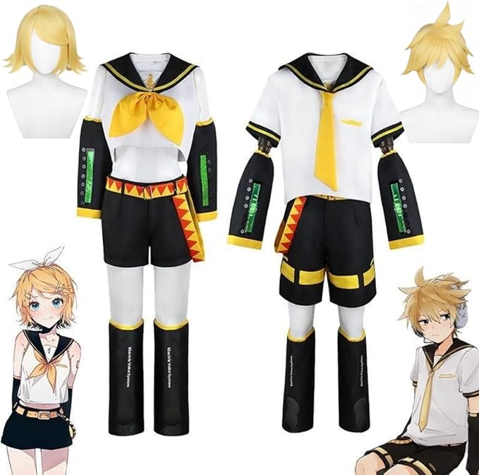 鏡音 リンレン 鏡音双子 コスプレ衣装 制服 全セット 初音ミクライブ 鏡音リン風 鏡音レン風 衣装 仮装 変装 ウィッグ付き