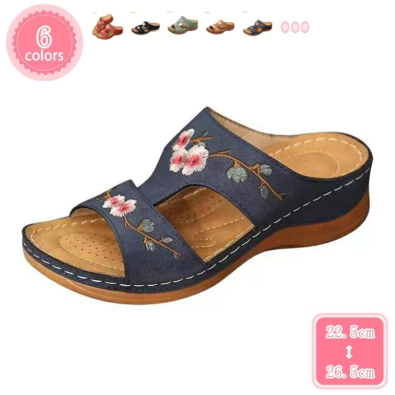 777円OFFクーポン 厚底 サンダル レディース ウェッジソール ミュール 刺繍 サボサンダル 歩きやすい 大きいサイズ オープントゥ かわいい 春夏 コンフォート ぺたんこサンダル 幅広 おしゃれ