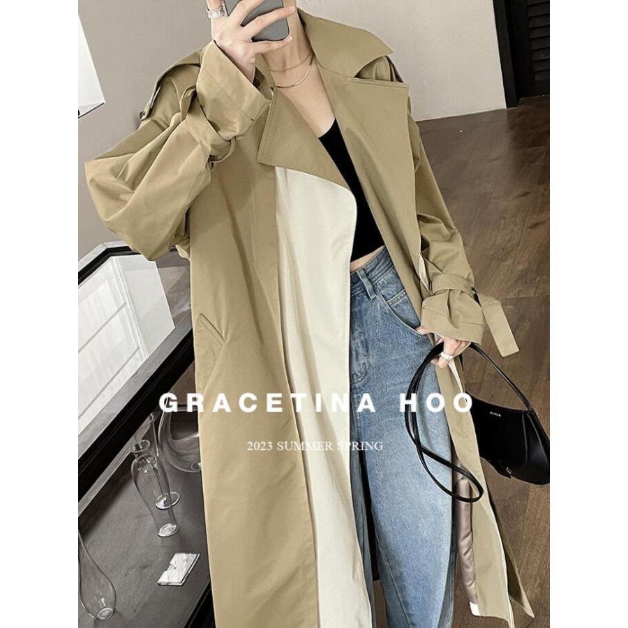 スプリングコート レディース トレンチコート 春コート ロングコート 春 秋 アウター とろみ感 上品 チェスターコート 通勤 高級感 大人 オシャレ
