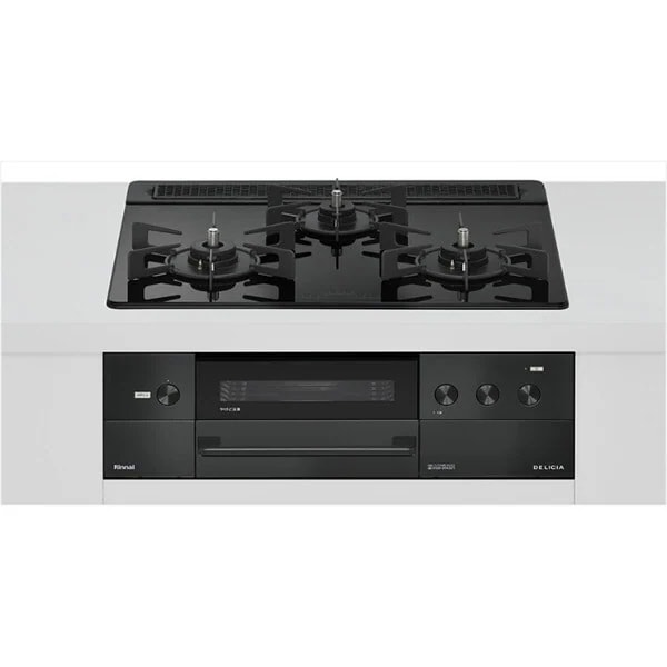 ビルトインガスコンロ プロパンガス用 両側強火タイプ 3口 60cm RHS31W38M11RCBW-LP ナイトブラック DELICIA