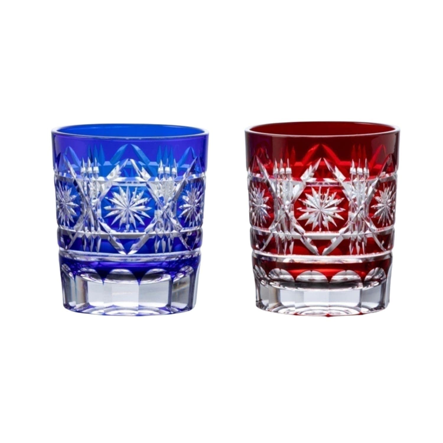創作 切子 グラス 匠仕上げ Premium ガラス細工 バロン ペア ブルー/レッド φ90×Ｈ78ｍｍ 240ｃｃ TK-829