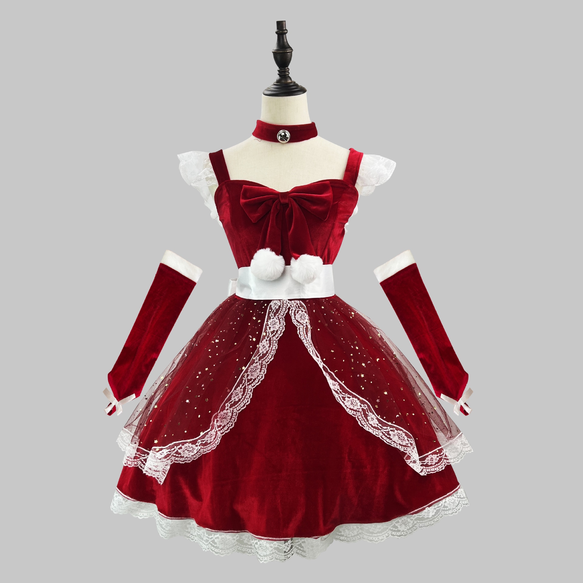 オリジナルの新しい超かわいいフラッシュプリンセスクリスマスドレスワインレッドドレスメイド服インターネットセレブライブパフォーマンスコスチューム