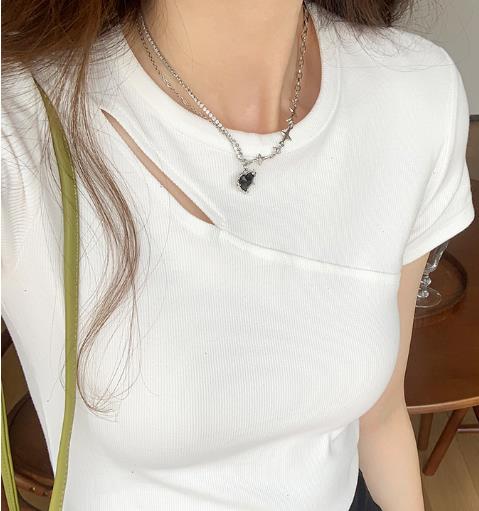 ステップポジティブショルダーT-シャツ女性ショート