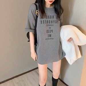 Tシャツ プリント 2024夏の新作 ボトムシュシュ トップス 半袖 ミディアム ファッション レディース 韓国ファッション