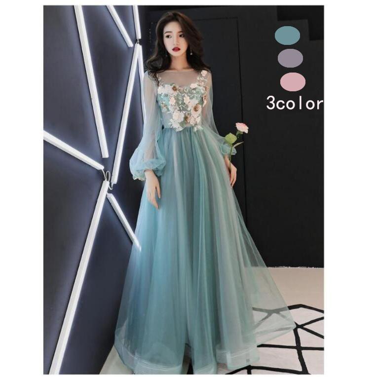 袖あり ウエディングドレス パーティードレス ロングドレス 結婚式 二次会 衣装 舞台 披露宴 演奏会 発表会 ピアノ 大きいサイズ イベント用 上品 大人 刺繍-402