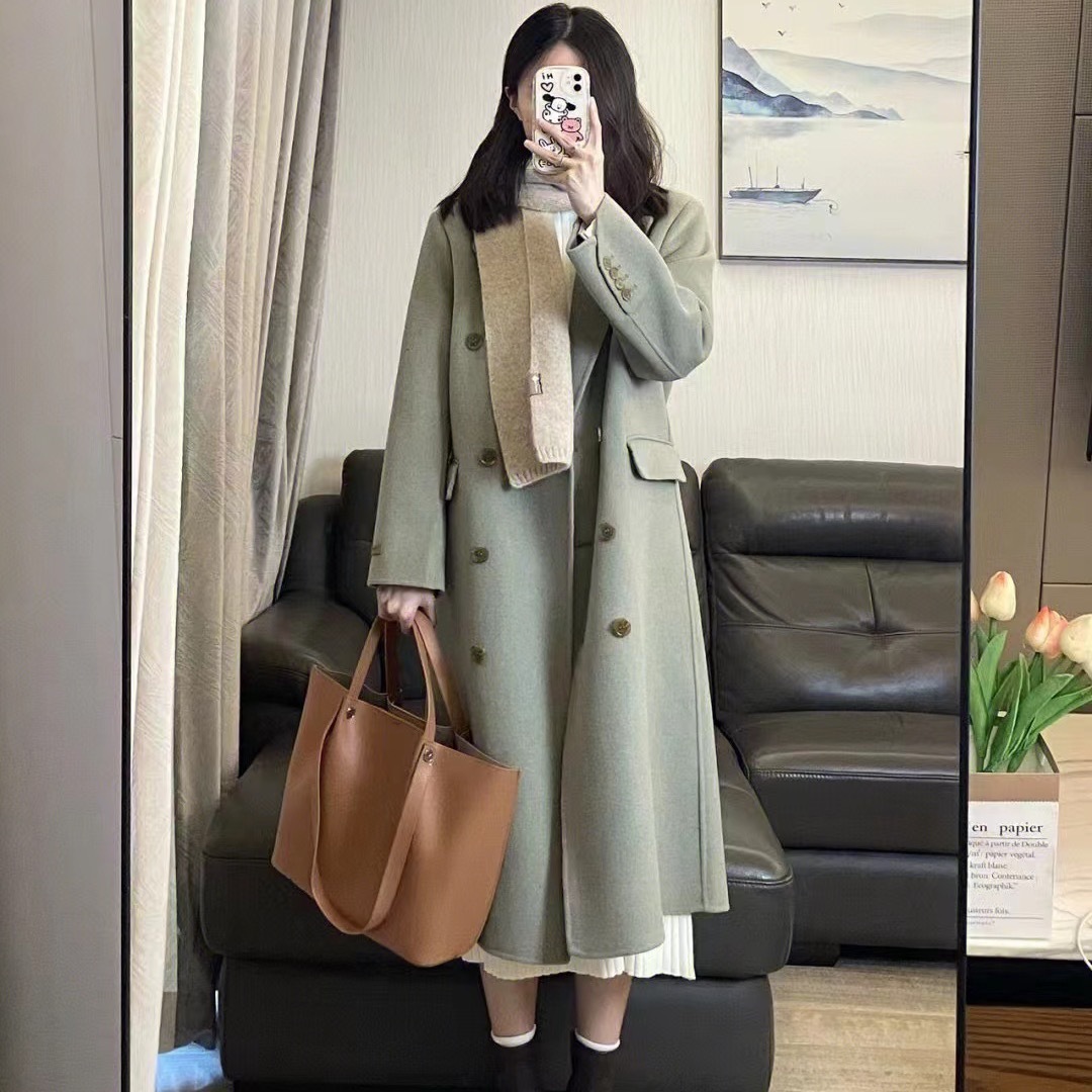 ダブルフェイス コート レディース 冬 小柄さん向け 中長款 ダブルボタン 高級感 コート