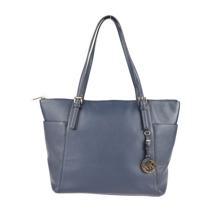 超美品 Michael Kors マイケルコース JET SET ITEM トートバッグ 35H7GTTT9L レザー ネイビー系 ゴールド金具 ショルダーバッグ【本物保証】