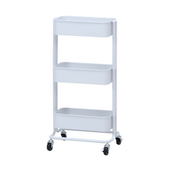 キッチンワゴン/キッチン収納 バスケット3段 スリム ホワイト 幅39cm スチール キャスター付き 組立品