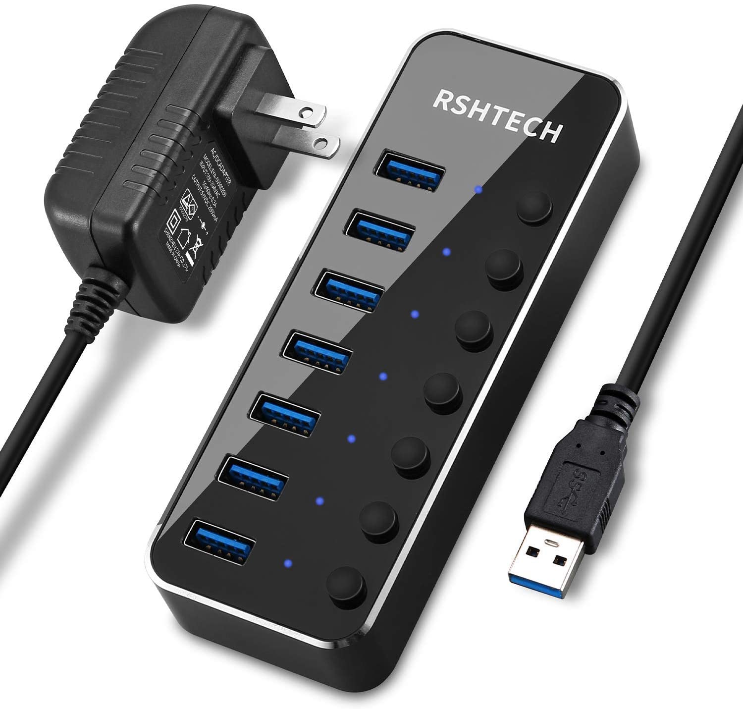 【本日限定価格】 USBハブ 独立スイッチ1m取り外し可能なUSBケーブル セルフパワーバスパワ