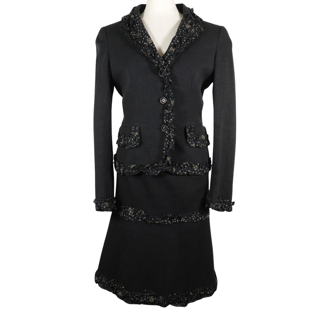 花柄 フリル セットアップ コットン レーヨン ブラック レディース 中古品