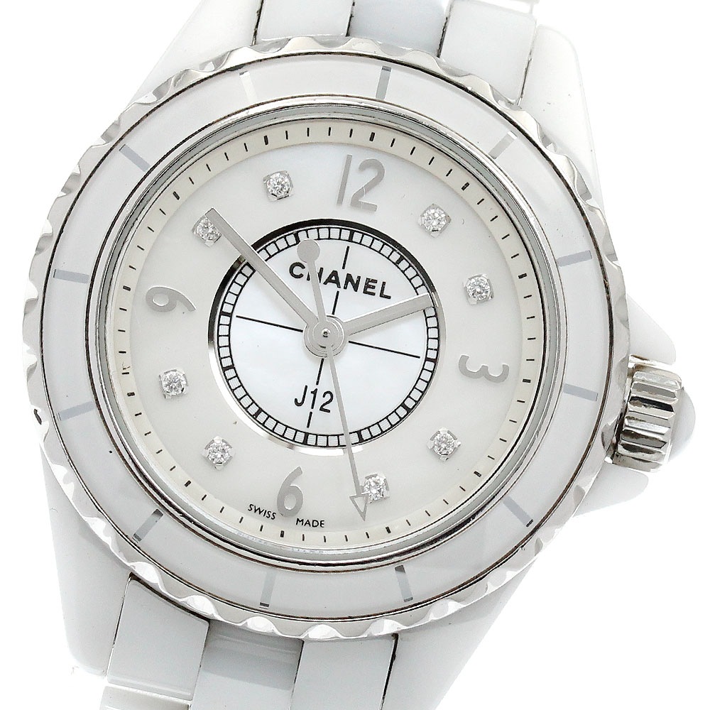 シャネル CHANEL H2570 J12 ホワイトセラミック 8Pダイヤ クォーツ レディース 保証書付き_901063【中古】