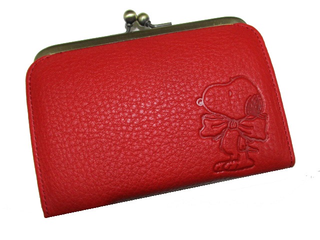 SALE スヌーピー 財布 レディース 短財布 がま口 ブランド 本革 手触りのいい牛革使用 レッド 20%OFF