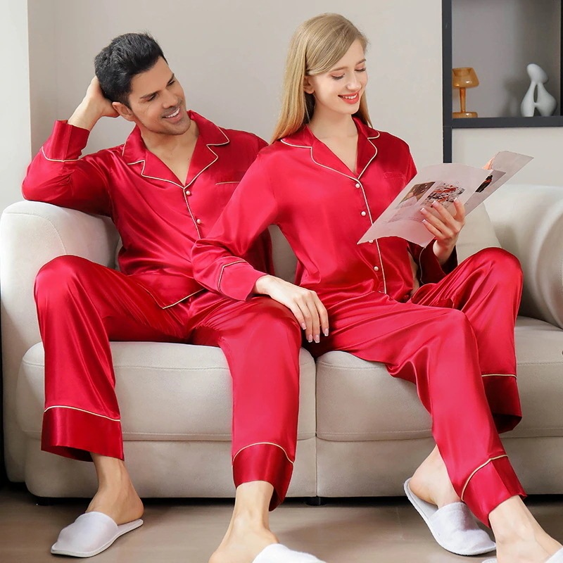 Luhao 新作 ウェディング カップル パジャマ レディース 春夏 アイスシルク パジャマ 記念日ギフト ホームウェア セット 刺繍入り