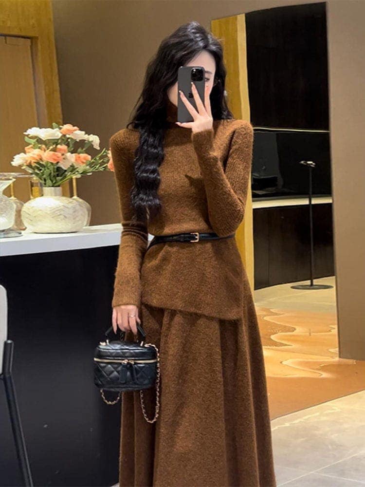 ツーピースニットセーターワンピース女性秋冬インナーセットセット高級感着用