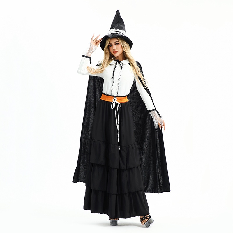 ハロウィンコスチューム 魔法のローブ ロングスカート 女性魔法使い マント ショール 魔女 コス ステージ カーニバル パフォーマンス コスチューム