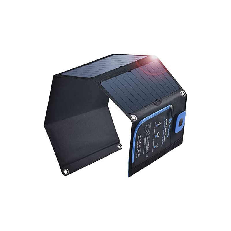 28W 折り畳み式ソーラーパネル ソーラーチャージャー 電流計 ソーラー充電器 防水 カラビナ付き