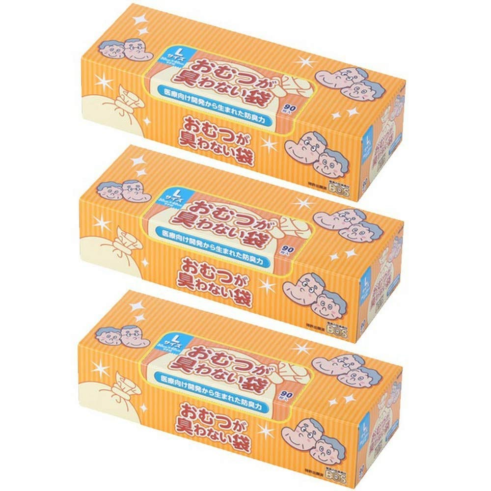 [3個ｾｯﾄ]臭わない袋ＢＯＳ大人用箱型（Ｌサイズ９０枚） クリロン化成