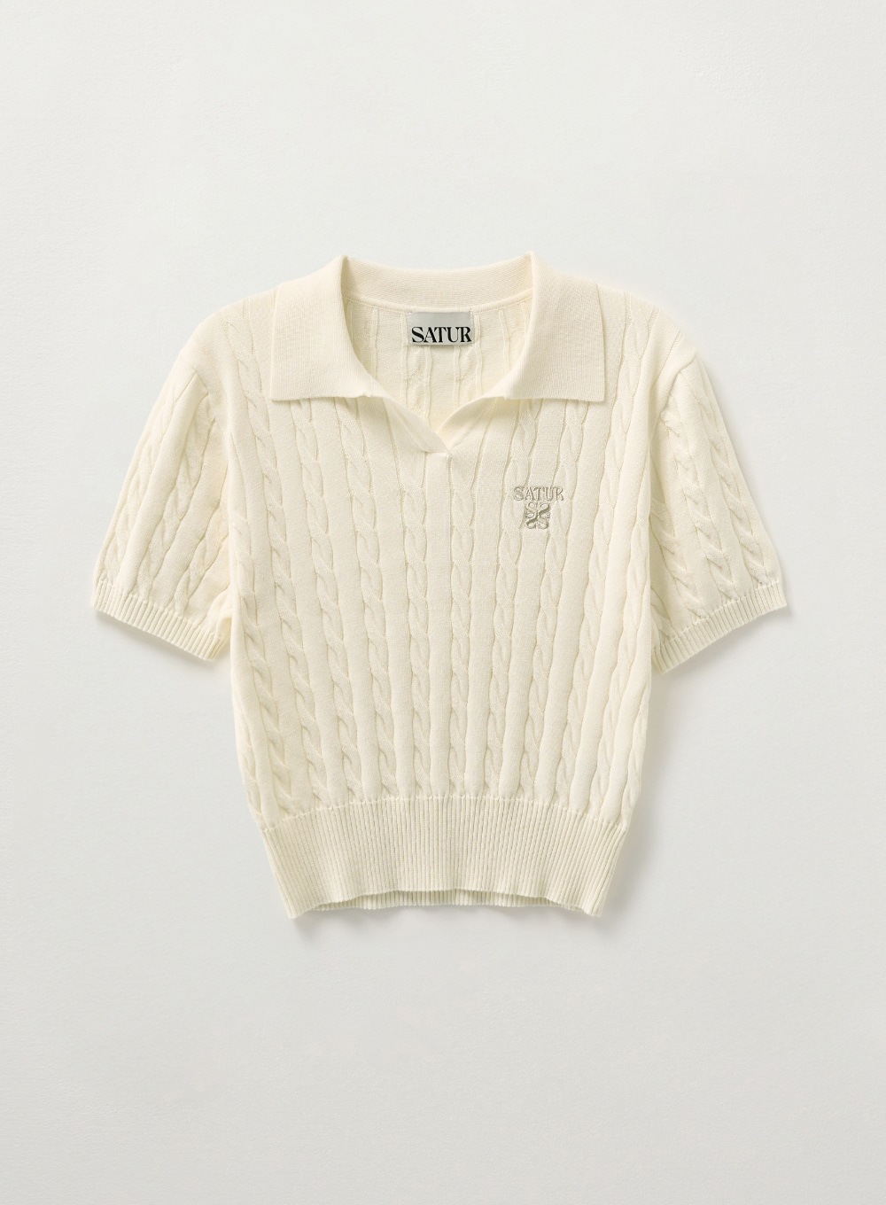 【SATUR】 (W) CABLE COLLAR HALF KNIT : CREAM