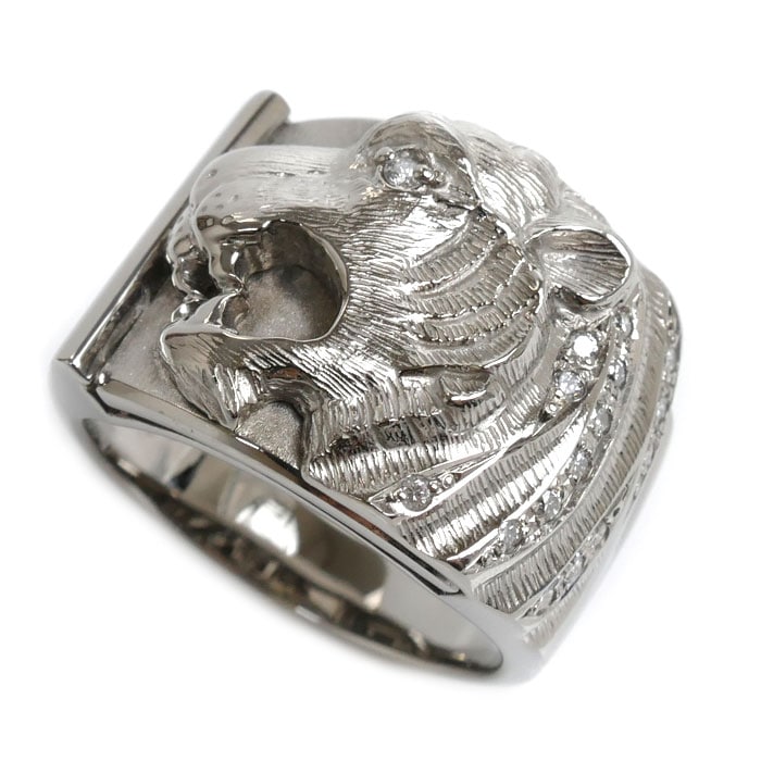 K18WG ホワイトゴールド ライオンモチーフ リング指輪 ダイヤモンド0.17ct 20.5号 14.4g メンズ 中古 美品