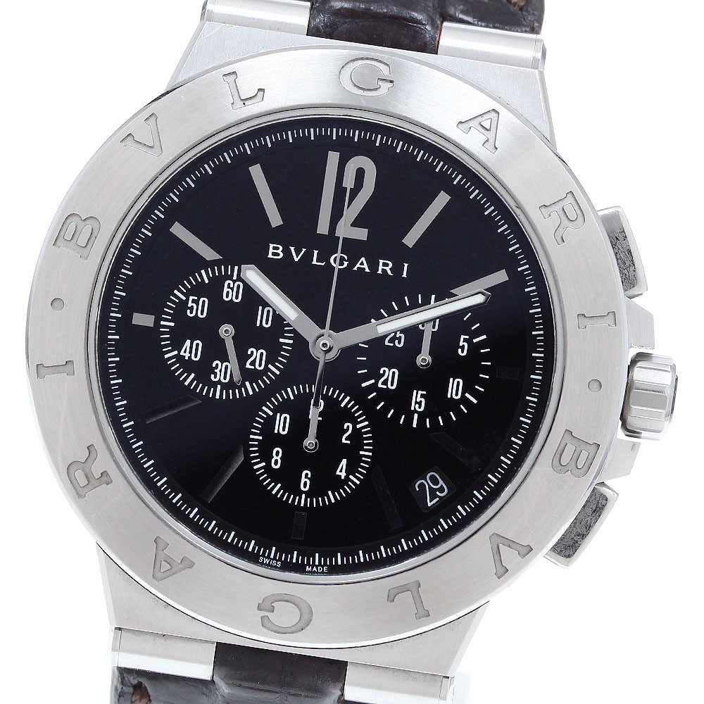 ブルガリ BVLGARI DG41SCH ディアゴノ ヴェロチッシモ クロノグラフ デイト 自動巻き メンズ 箱・保証書付き_913472【中古】